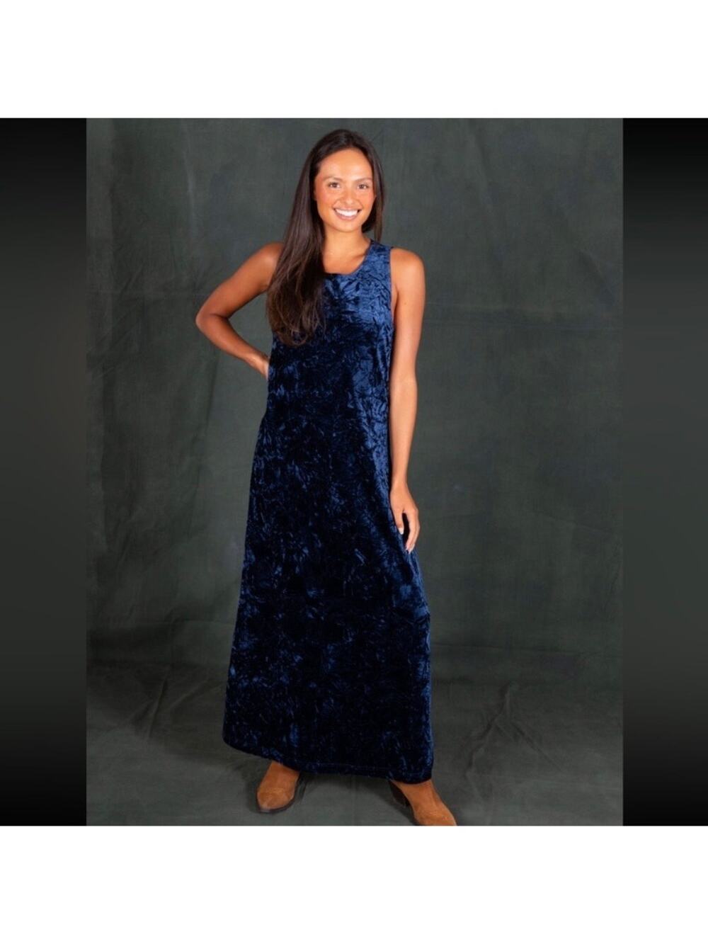 Natural Life Dark Blue Crushed Velvet Sleeveless Maxi Dress Sz.XS
